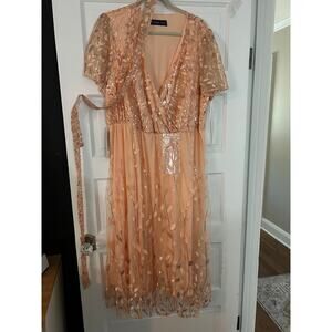 Plus Size Women's Formal Sparkly Dress Peach size 3x Faux wrap front